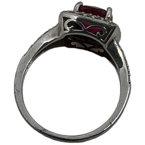 Sterling Silver 925 Ruby Red CZ Halo Ring Art Deco Style Size 6.5 - Picture 13 of 13